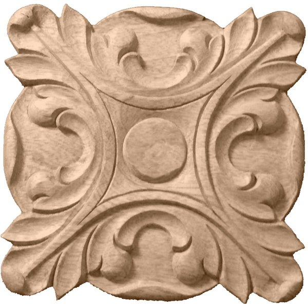 Ekena Millwork 6 1/2"W x 6 1/2"H x 1"P Acanthus Square Rosette, Rubberwood ROS06X06ACRW